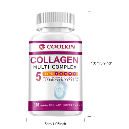 Multi Collagen - Types I-II-III-V-X - Anti-Aging, Healthy Joints, Hair, Skin, Bones, Nails - 120 Capsules
