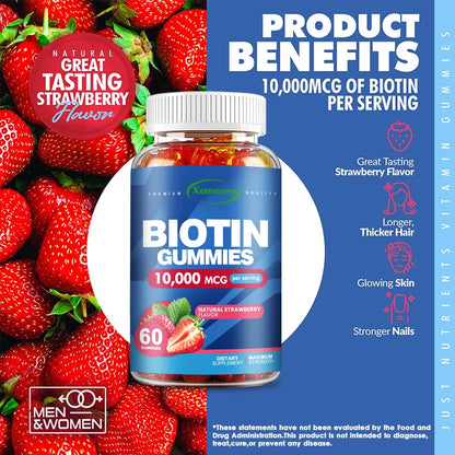 Biotin Gummies - Supports Hair Growth, Healthy Skin and Nails, Anti-aging, Brightens Skin Tone - 60 Gummies