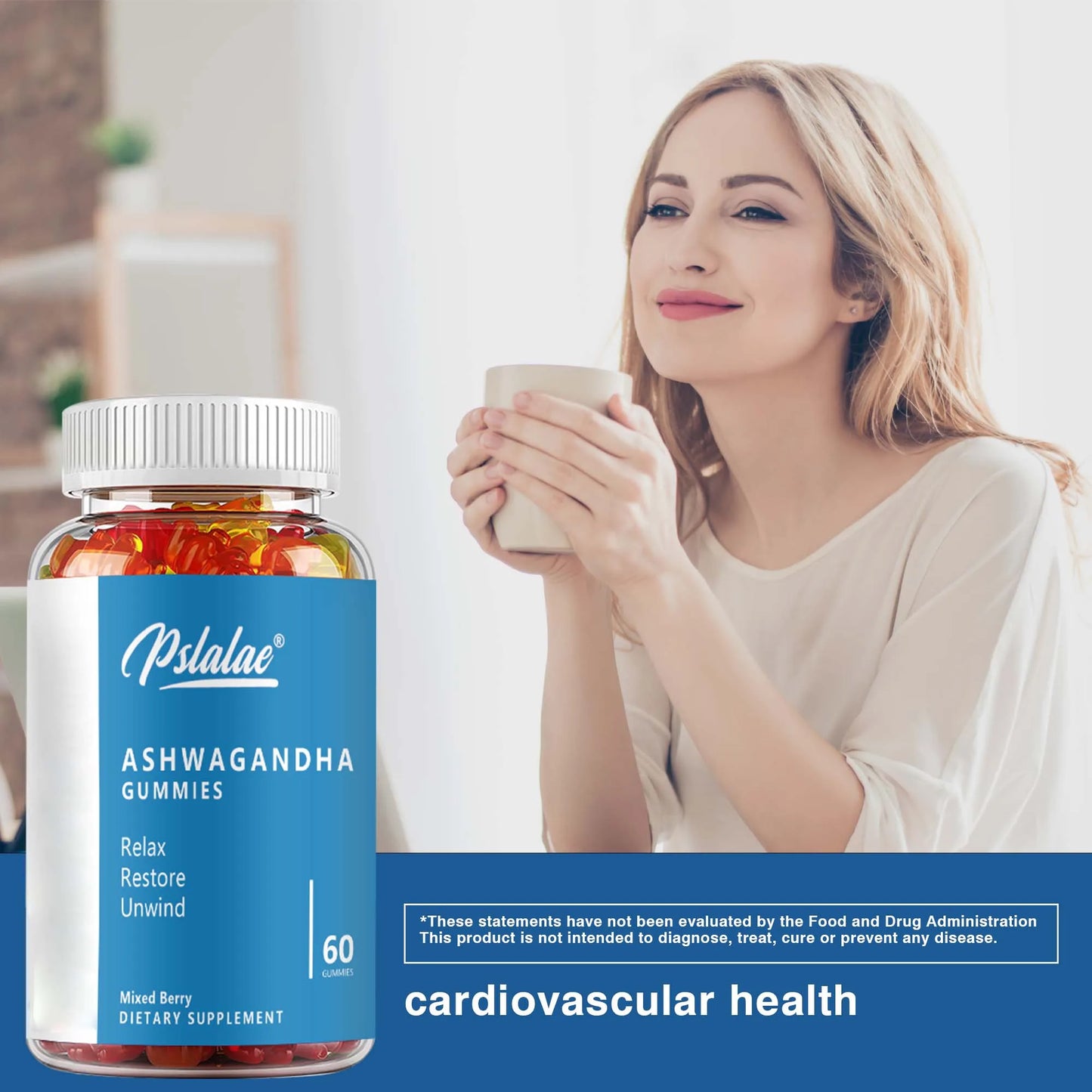 Ashwagandha Gummies - Relieve Stress and Mood, Help The Brain Improve Memory, and Improve Sleep Health - 60 Gummies