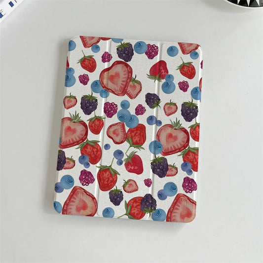 Cute Strawberry Tablet Case for Apple iPad Air 2024 Pro 11 inch Air 5/4 10.9 10th 7/8/9 10.2 Air 3 10.5 inch mini 6 5 4 Cover