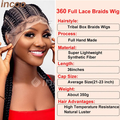 36 Inches Cornrows Braided Wigs Synthetic Full Lace Wig For Black Women Jumbo Braided Wigs Lace Frontal Faux Locs Box Braids Wig