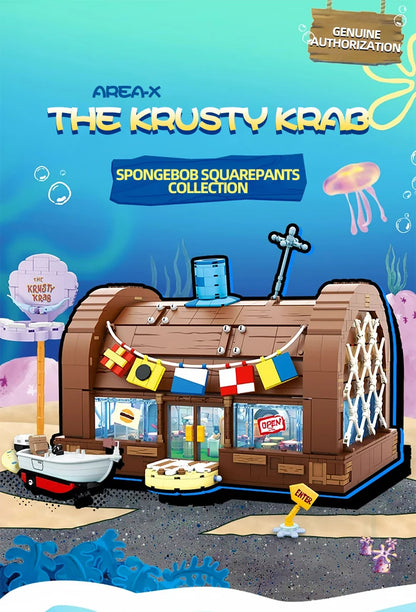 Spongebob Cartoon Krusty Krab Restaurant Building Blocks Creative Canteen Scenes Model Bricks Desktop Ornaments Toy For Kid Gift