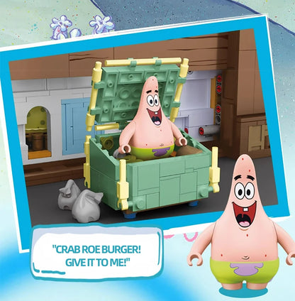 Spongebob Cartoon Krusty Krab Restaurant Building Blocks Creative Canteen Scenes Model Bricks Desktop Ornaments Toy For Kid Gift