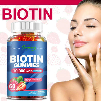 Biotin Gummies - Supports Hair Growth, Healthy Skin and Nails, Anti-aging, Brightens Skin Tone - 60 Gummies