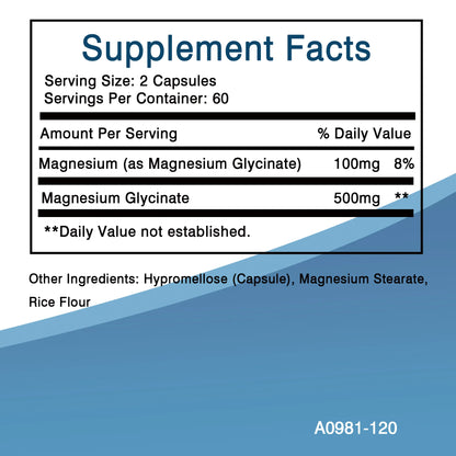 Magnesium Glycinate Capsules - Supports Muscle, Joint and Heart Health, Promotes Natural Sleep - 120 Capsules