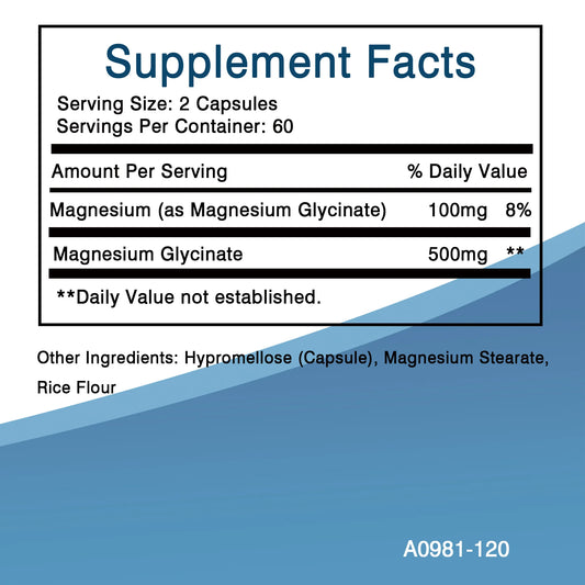 Magnesium Glycinate Capsules - Supports Muscle, Joint and Heart Health, Promotes Natural Sleep - 120 Capsules