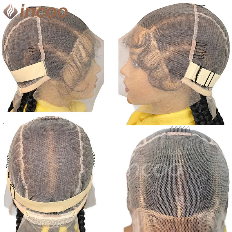 36 Inches Cornrows Braided Wigs Synthetic Full Lace Wig For Black Women Jumbo Braided Wigs Lace Frontal Faux Locs Box Braids Wig