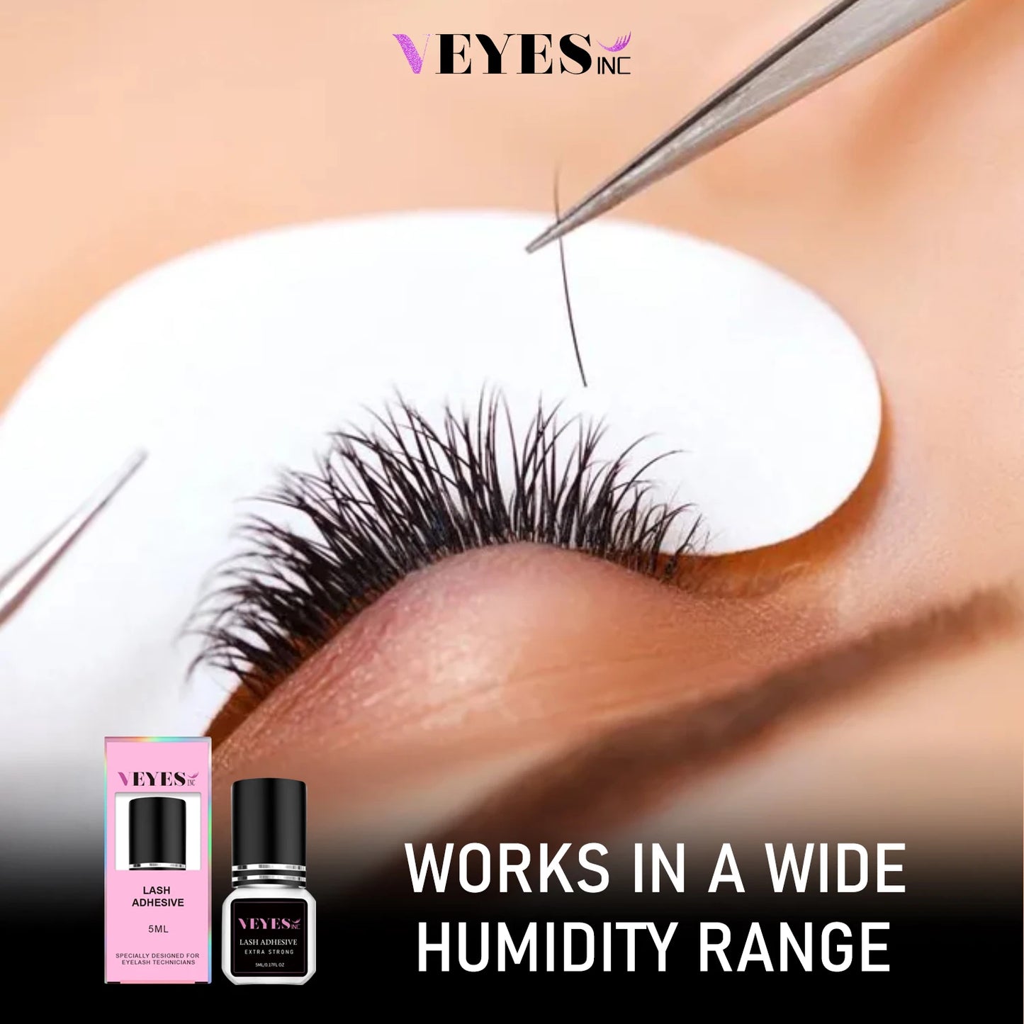 Professional lash glue for eyelash extensions with strong hold in varying humidity levels