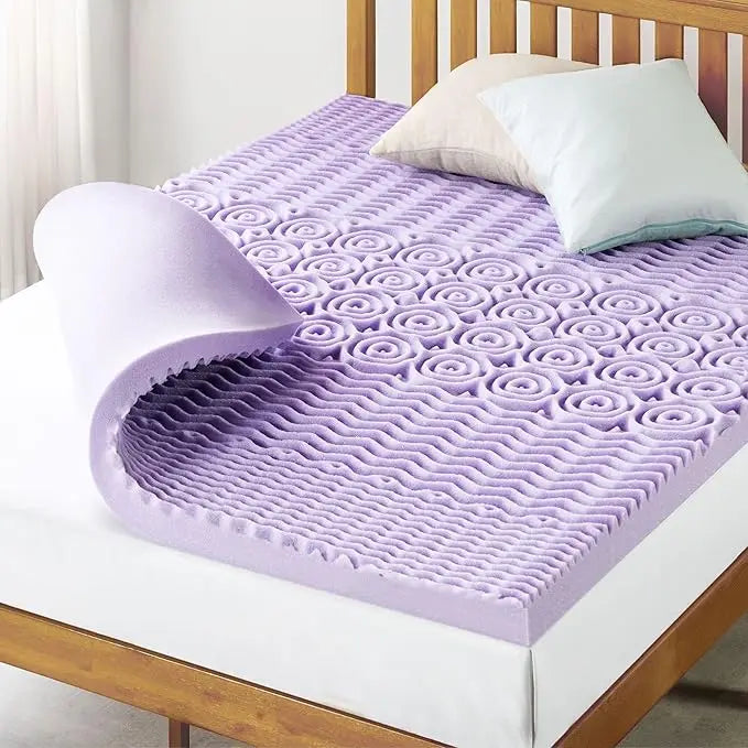 3-Inch 5-Zone Memory Foam Mattress Topper, Lavender Infused Cooling, Twin Size.