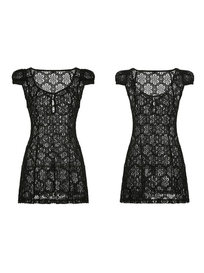 Edhomenn Women Short Flowy Dress Square Neck Cute White Mini Dress Backless Y2k A line Dress Ruffle Ruched Lace Dress