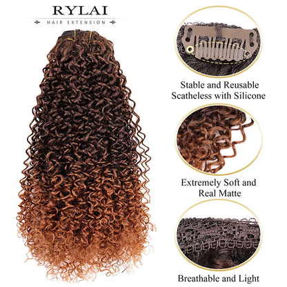 Synthetic Extensions Curly Hair Extensions Clip in 26Inch Kinky Curly Fake Hair Pieces  For Women  And daily wear Or Cosplay