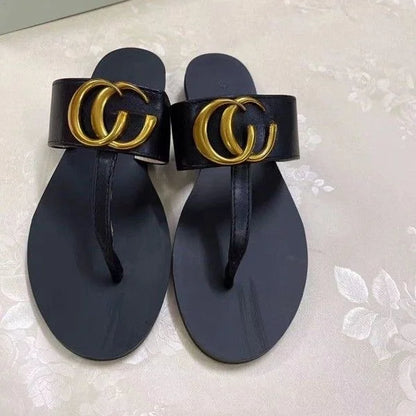 2025 New Fashionable European and American Cowboy Leather Lightweight Outerwear Beach Style Exposed Toe Flat Bottom Straw and Go