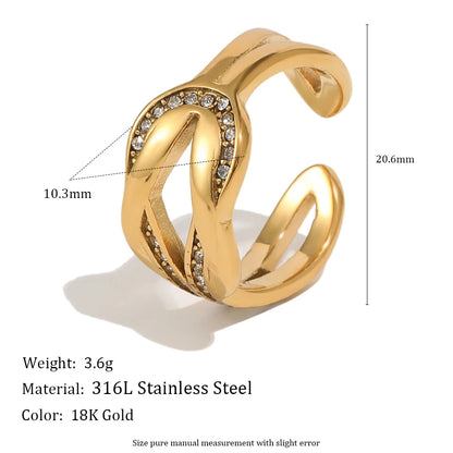 E.B.belle Zircon 18K Plated Stainless Steel Women's Rings Trendy Luxury Shiny Hypoallergenic Rings Sets Jewelry Decoration Gift