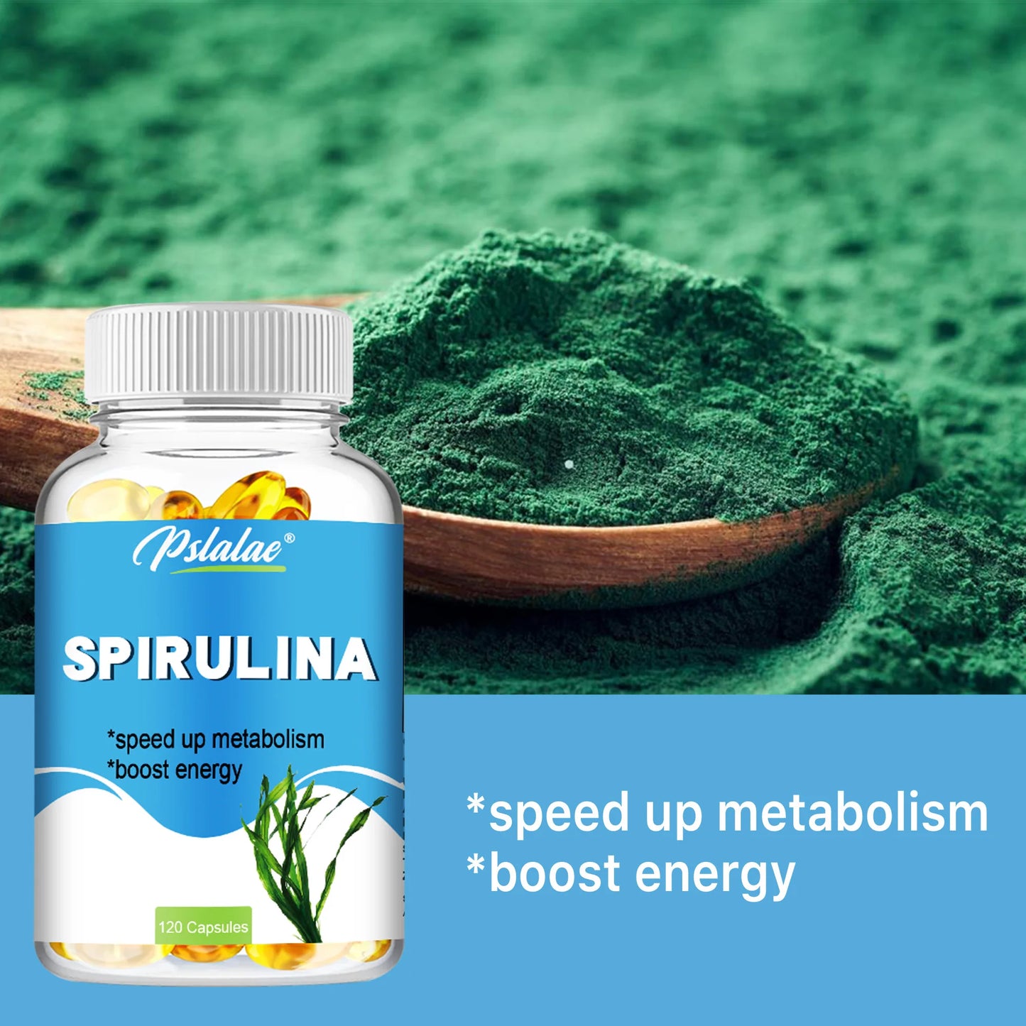 Organic Spirulina Capsules - Cardiovascular Health Eye & Brain Health, Antioxidant - 120 Capsules