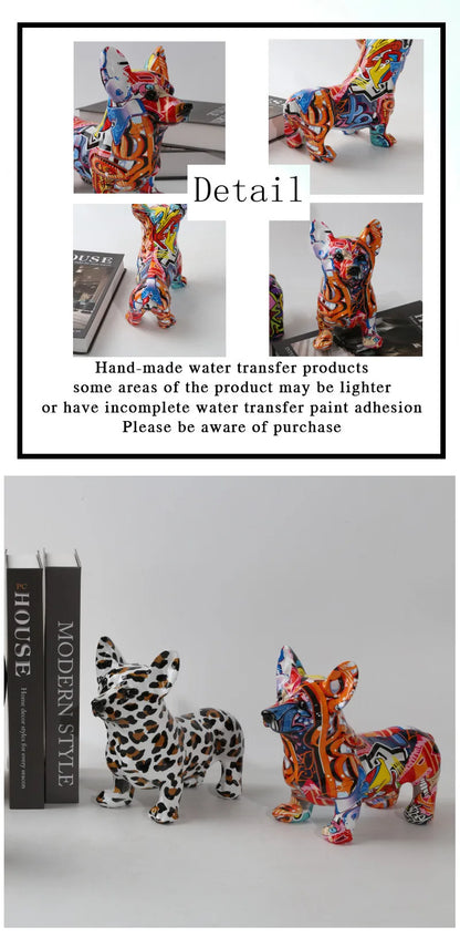 Nordic  Art Graffiti Corgi Dog Painting Creative Resin Crafts Home Decoration Wine Cabinet Office Decor Crafts Gift  Ornaments