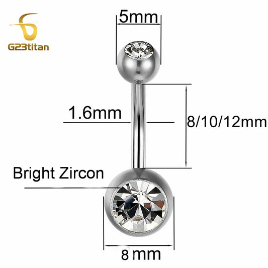 Women Sexy Summer Jewelry 14G Medical Titanium Barbell CZ Zircon Navel Piercing Bar 16G 10mm Belly Button Rings Pircing Ombligo
