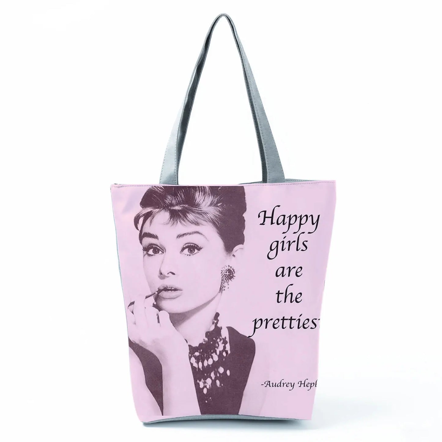 Audrey Hepburn Blowing Bubbles Printed Handbag Classic High Capacity Women Shoulder Bags Portable Eco Reusable Shopping Bags