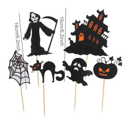 Happy Halloween Cake Toppers Halloween Cupcake Toppers Cartoon Pumpkin Witch Ghost Cake Decorative Flags for Kids Halloween Deco