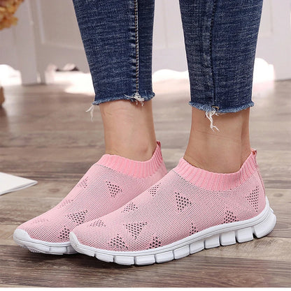 Women Shoes Plus Size Sneakers Women Breathable Mesh Sports Shoes Female Slip On Platform Sneakers White Knit Sock Shoes Casual