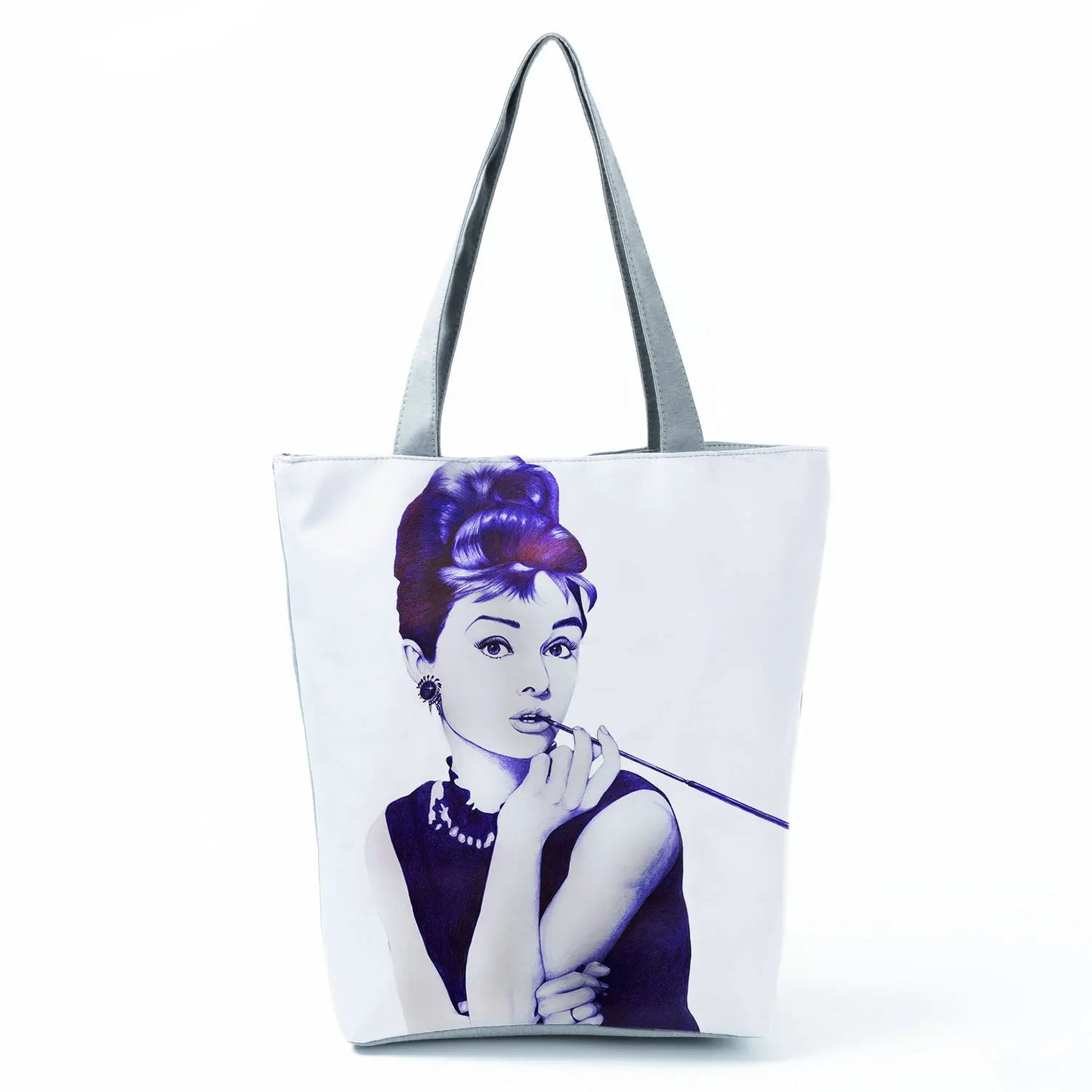 Audrey Hepburn Blowing Bubbles Printed Handbag Classic High Capacity Women Shoulder Bags Portable Eco Reusable Shopping Bags