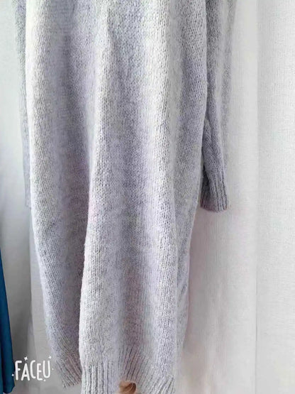 Winter Women Dress Fall Sweater Women Dress Long Sleeve Knitted Dresses Maxi Vintage Oversize Dresses Knitting Thick Warm Purple