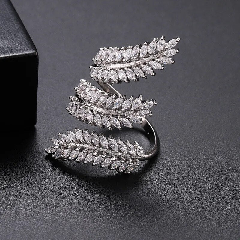 2019 New Fashion Beautiful Women Ladies Ring Girls Zircon Leaf Open Adjustable Flower Party Fashion Jewelry Rings Gift