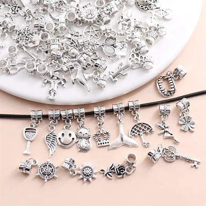 50PCS European Vintage Silver Designer Charm For Women's Personalize Style Necklace Bracelet DIY Jewelry Making Supplies Pendant