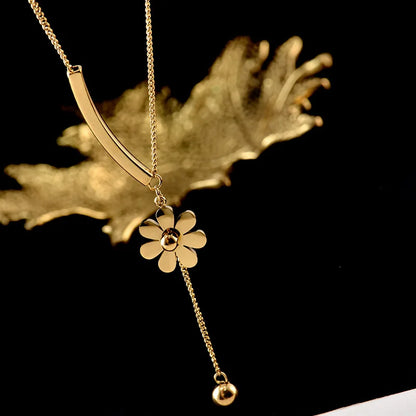 DIEYURO 316L Stainless Steel 2021 Hot Sale Beautiful Flower Hanging Chain Long Style Exquisite Clavicle Chain Necklace For Women