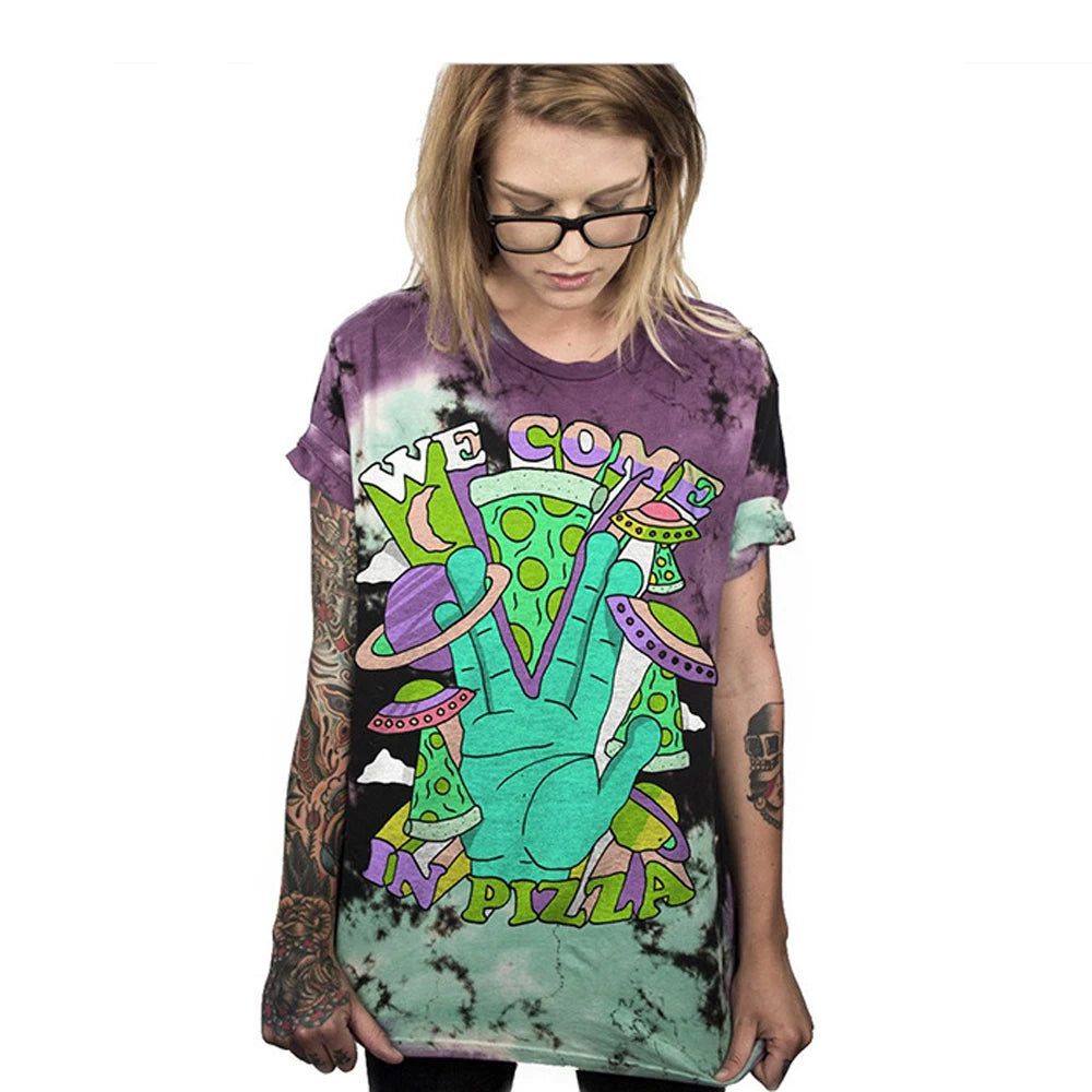 PLstar Cosmos 2019 Summer New Women T Shirt Fashion Punk Tops STAY WEIRD Printing Loose Short Sleeve Streetwear Hip Hop tshirt