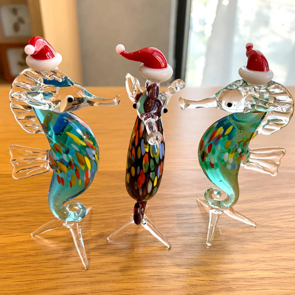Crystal Hippocampus Sea Animal Figurines, Glass Seahorse Paperweight, Hand Blown, Modern Miniatures, Home Decor, Christmas Gift