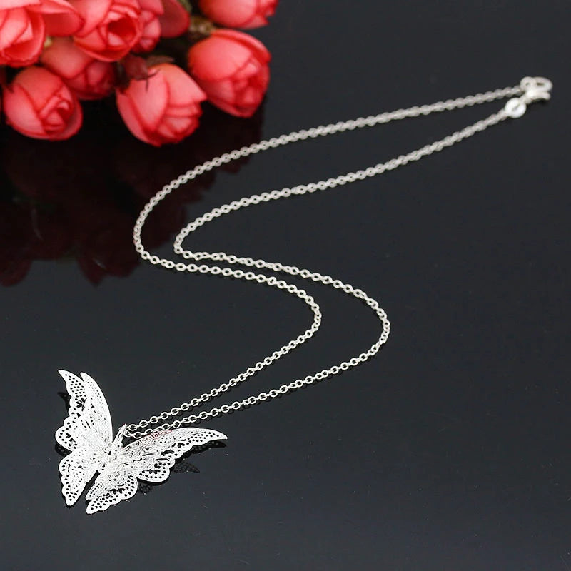 Wholesale New Fashion Women's Jewelry Butterfly Pendant & Necklace Chain Women Lovely Butterfly Pendant Chain Necklace Jewelry