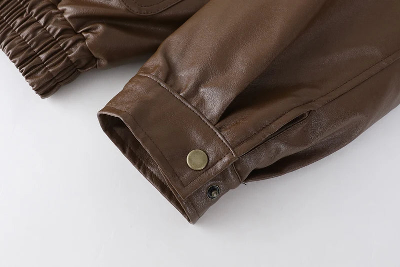 Winter Women's Fur Leather Jacket Long Sleeved Loose Warm Lamb Wool Vintage Thickened Locomotive Lapel Female PU Motorcycle Coat