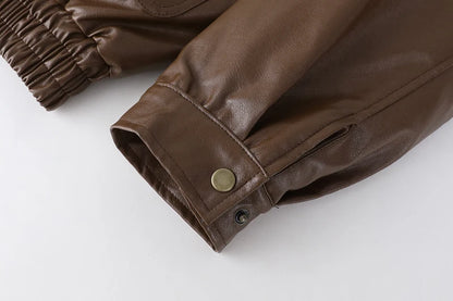 Winter Women's Fur Leather Jacket Long Sleeved Loose Warm Lamb Wool Vintage Thickened Locomotive Lapel Female PU Motorcycle Coat