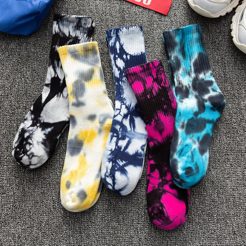 Tie-dyed Long Socks Men's Fall/Winter Tube Socks Cotton Autumn Basketball Skateboard Socks Thicker Women's High-top Tide Socks