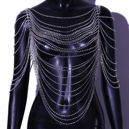 Stonefans Luxury Multi-Layer Full Rhinestone Underwear Chain Bling Shoulder Chain Crystal Body Chain Women Chest Clothes Jewelry