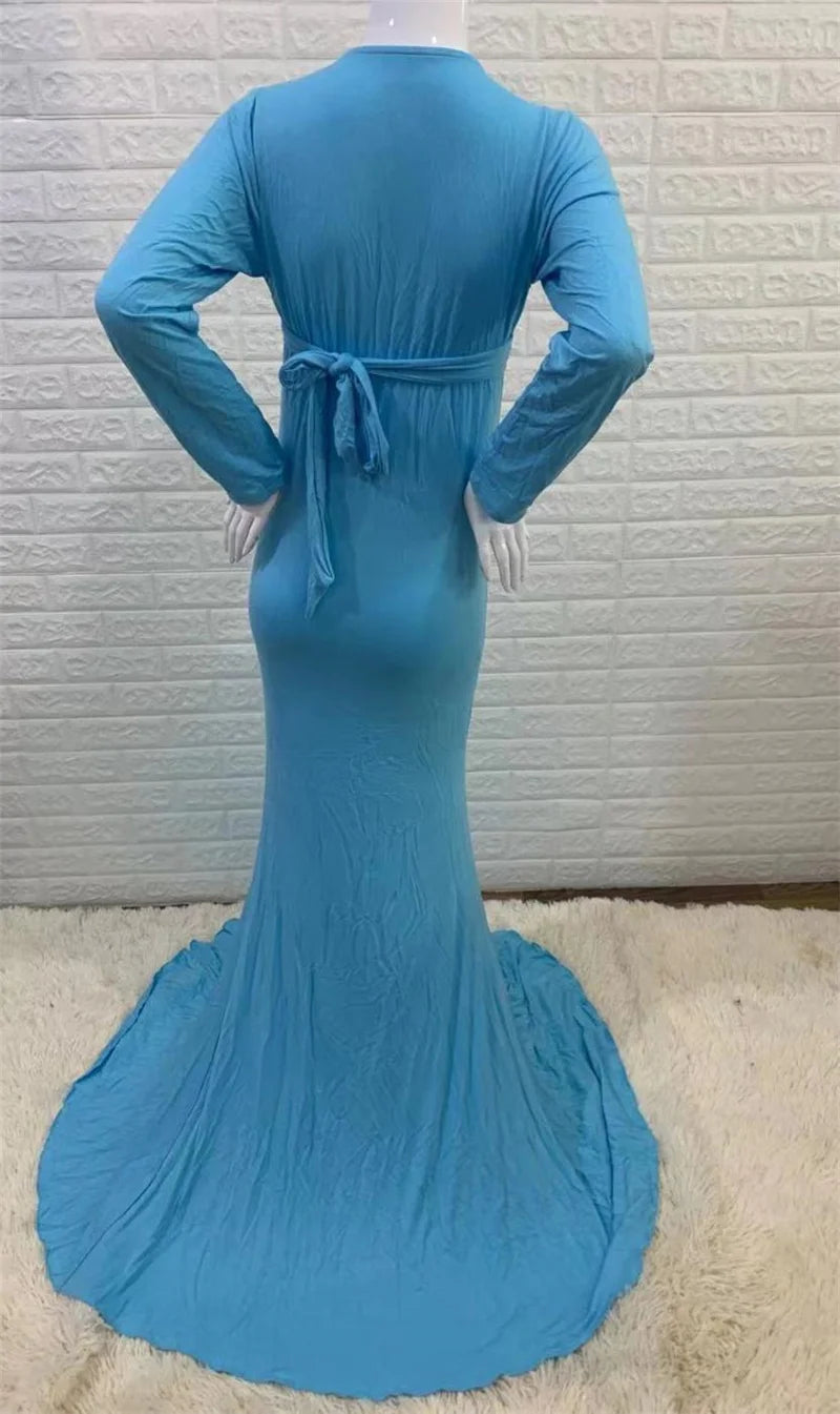 Spring Elegant Maternity Dresses For Photo Shoot Pregnant Women Dress Long Sleeve V-Neck Pregnancy Photography Shower Dress