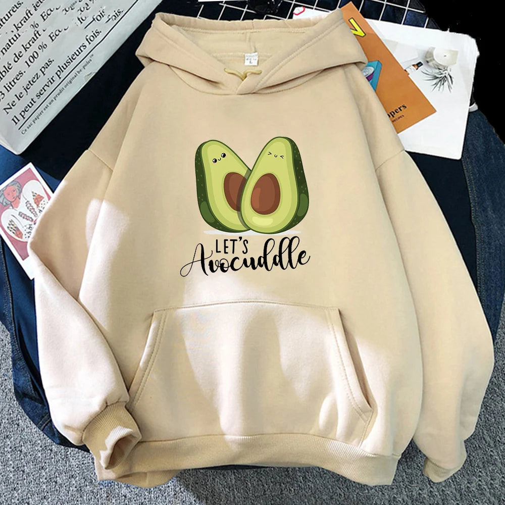 Oversized Hoodies Cartoon Avocado Print Sweatshirt Clothes for teens Women Punk Kpop Clothing Loose Fleece Hoodie Spring Tops