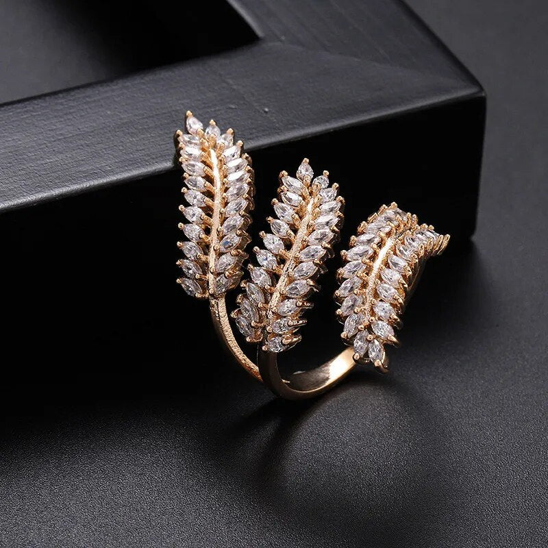 2019 New Fashion Beautiful Women Ladies Ring Girls Zircon Leaf Open Adjustable Flower Party Fashion Jewelry Rings Gift