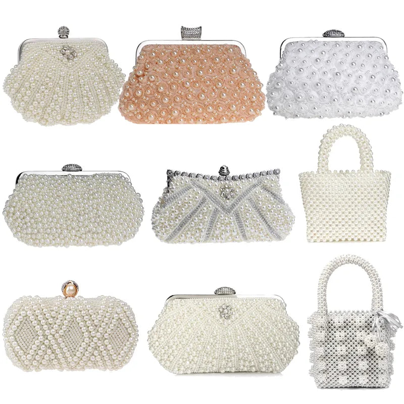 SEKUSA Beded women evening bags diamonds shell lady small day clutches party dinner wedding bridal hollow pearl handbags purse