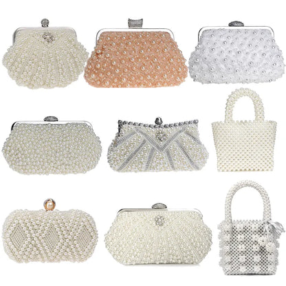 SEKUSA Beded women evening bags diamonds shell lady small day clutches party dinner wedding bridal hollow pearl handbags purse