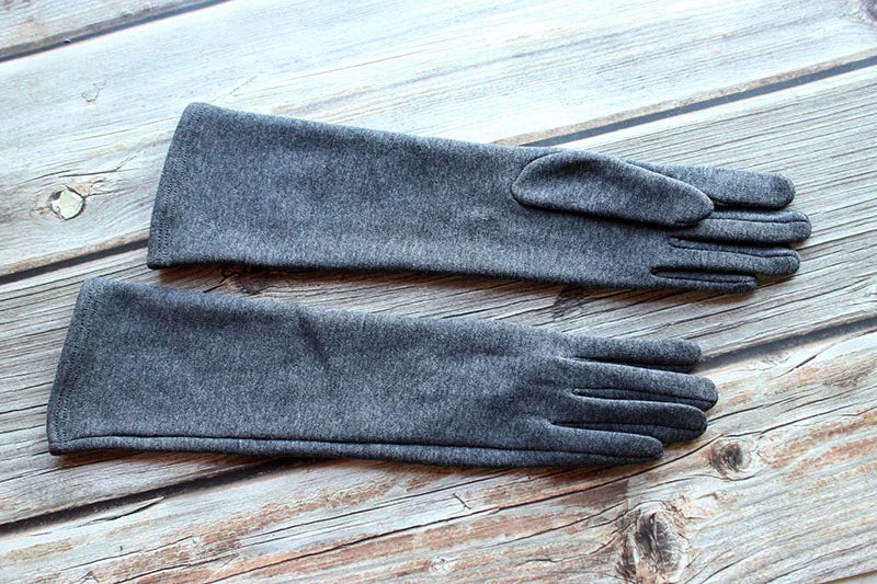 Cotton Long Gloves for Women's Stretch Autumn and Winter Warmth 38cm Windproof and Sun Resistant Knitted Sleeves