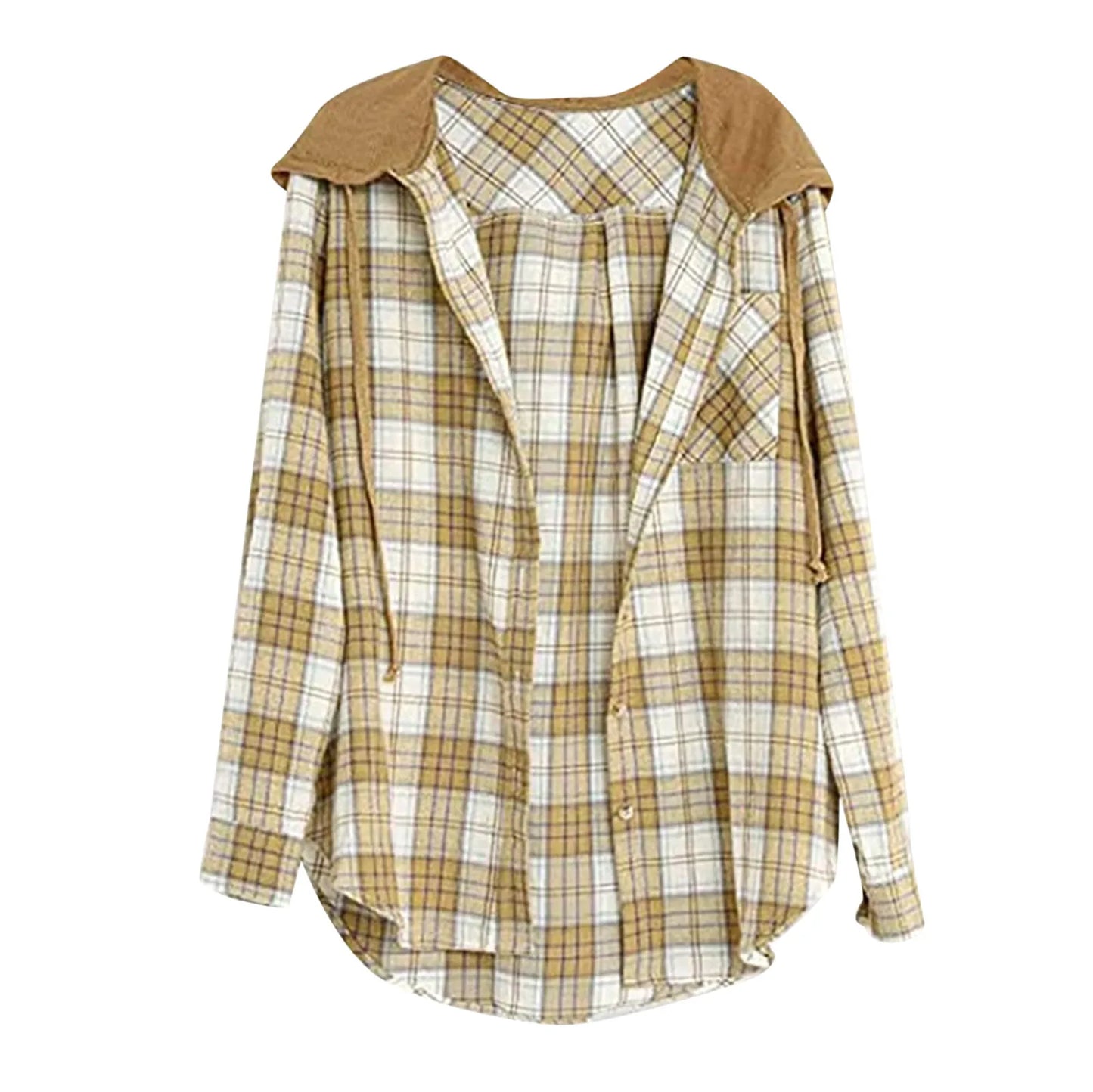 Spring Autumn Women Shirt Fashion Casual Plaid Hooded Shirts Long Sleeve Button Down Blusa Feminina Streetwear рубашка женская