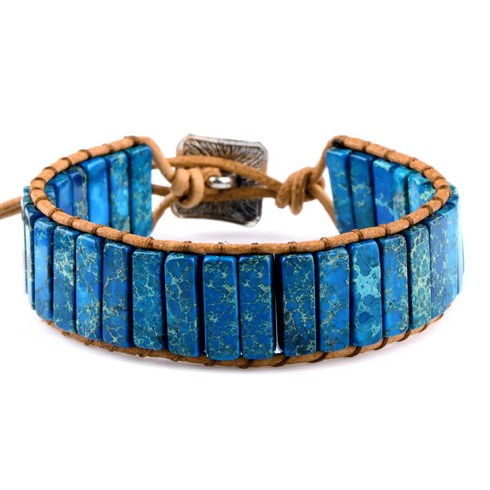 Chanfar Hot Sale Style Multicolor Natural Stone Gem Leather Tibetan Gypsy Beaded Adjustable Bracelets For Men Women