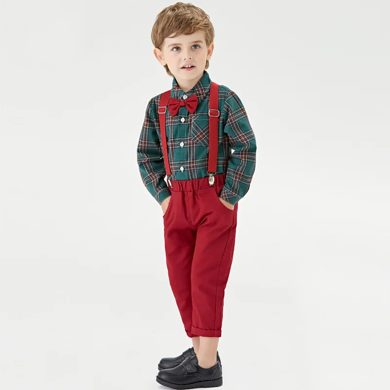 Toddler Boys Clothing Set Autumn Winter Children Suspender 2 PCS Suit Kids Christmas Outfits