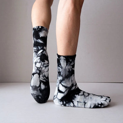 Tie-dyed Long Socks Men's Fall/Winter Tube Socks Cotton Autumn Basketball Skateboard Socks Thicker Women's High-top Tide Socks