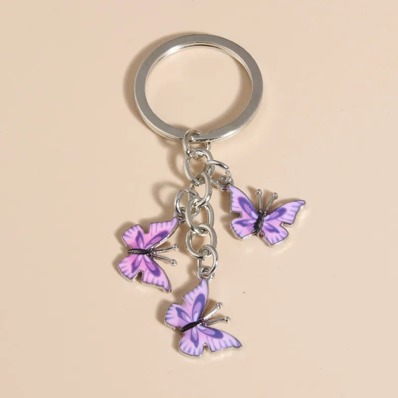 Cute Keychain Colorful Butterfly Key Ring Enamel Flying Animals Key Chains For Women Girls Handbag Accessorie Handmade Jewelry