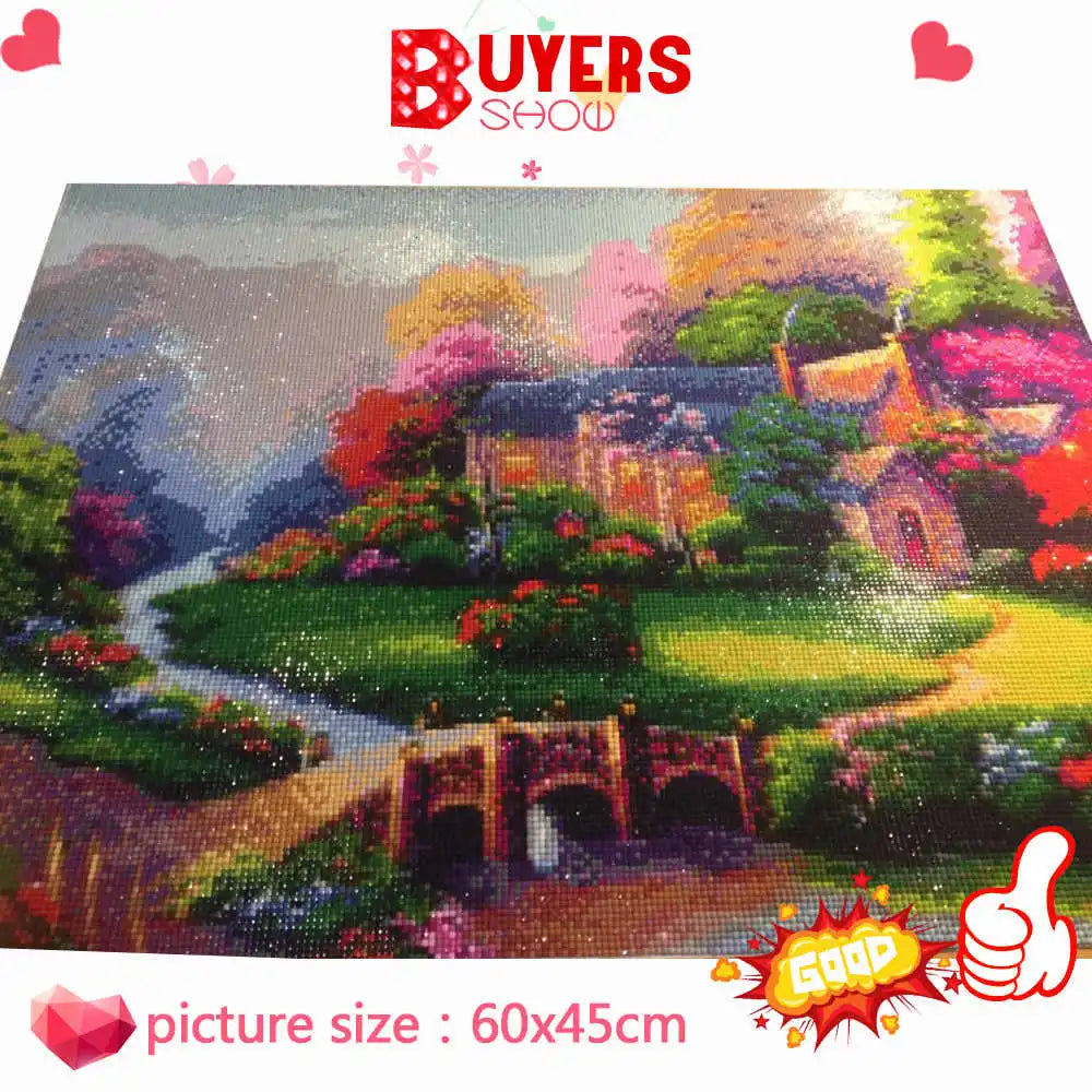 Huacan Diamond Embroidery Landscape Handmade Diamond Painting Village Needlework Mosaic Cross Stitch Home Decor