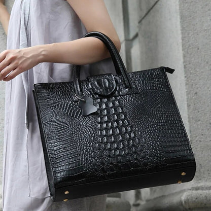 Fashion luxury Crocodile Pattern Women's real Leather Handbag Genuine Leather ladies Shoulder Bag OL bussiness laptop Bag