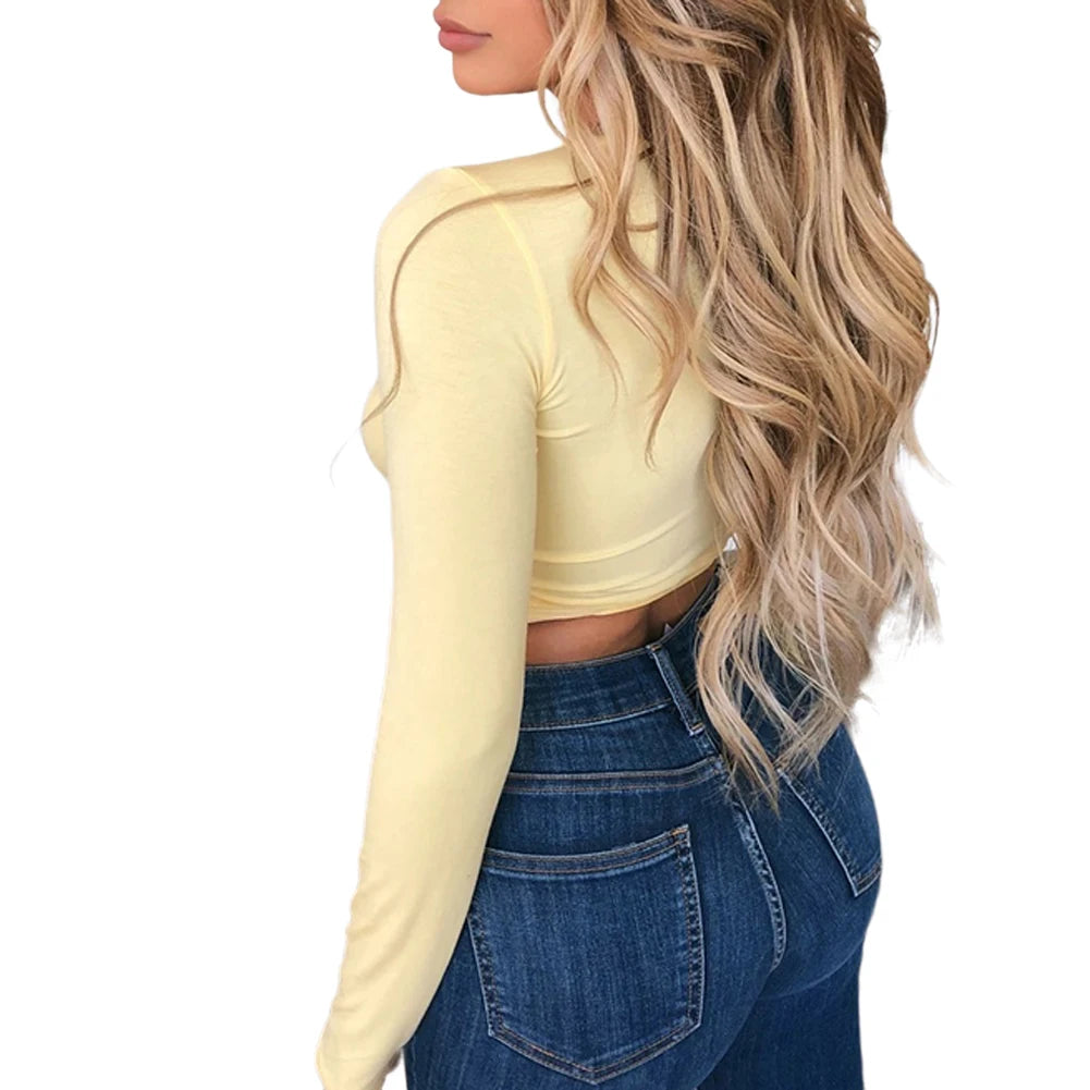 Fashion Women's Wrap Top Sexy Deep V Neck Knot Front Long Sleeve Basic Tee Strappy T shirt Tops Summer Casual Short Clothes