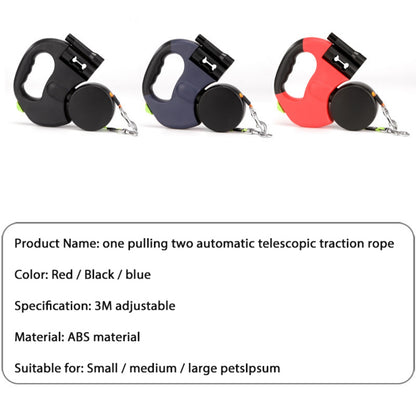 Double Head Dog Leash 360 Degree Nylon Traction Rope Automatic Retractable Outdoor Walking Leash Pet Accessories With Light